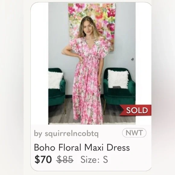 NWT Boho floral maxi dress vacation Euro Summer long sleeve - Picture 14 of 15